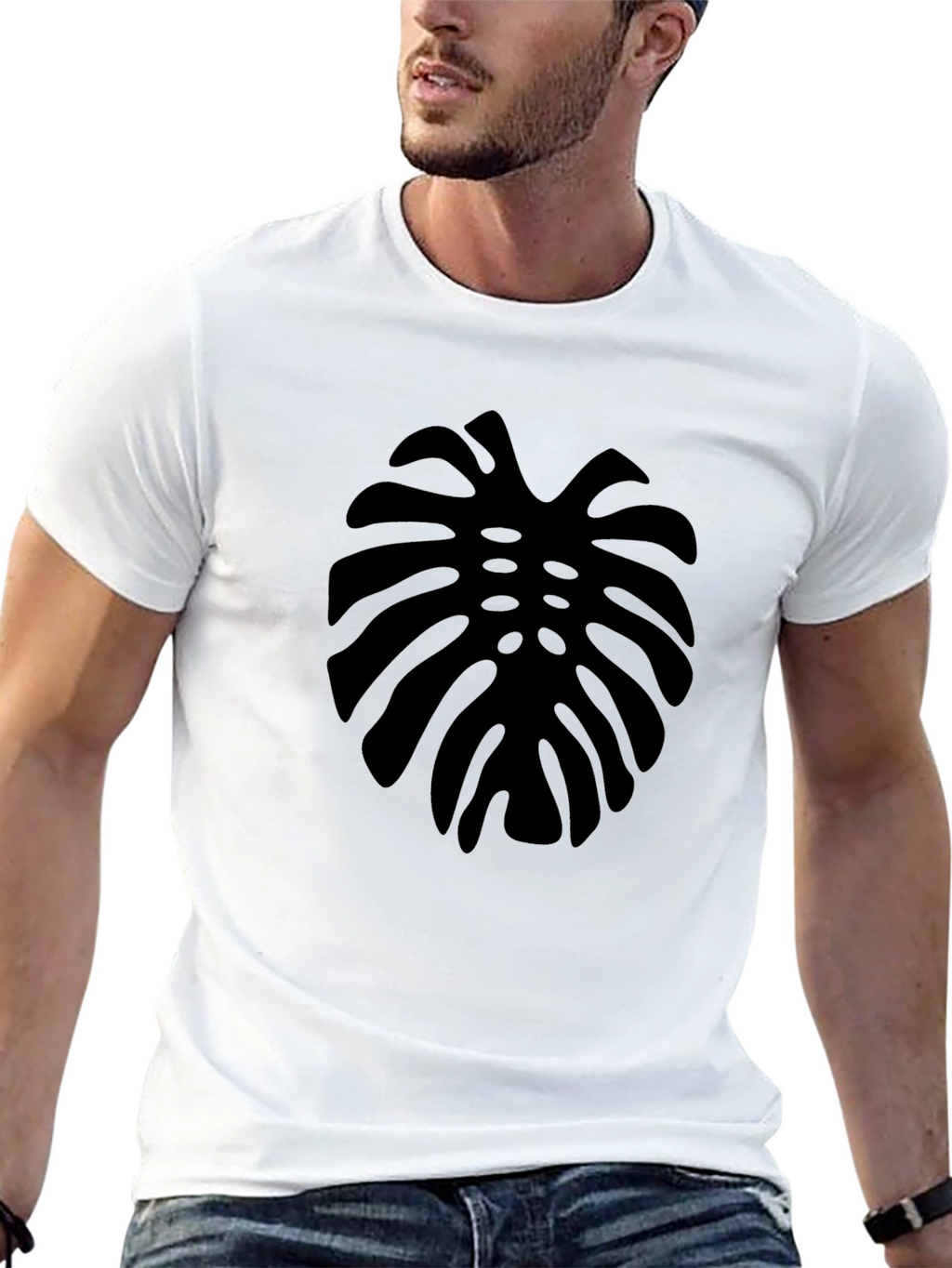 Mens Black Monstera Leaf Graphic Tee
