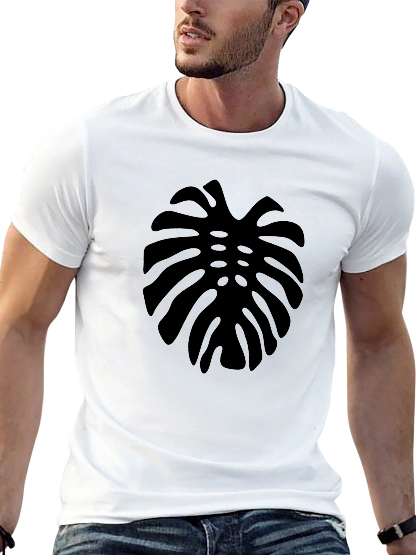 Mens Black Monstera Leaf Graphic Tee