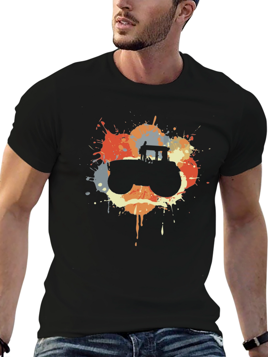 Retro Tractor Splash Black T-Shirt