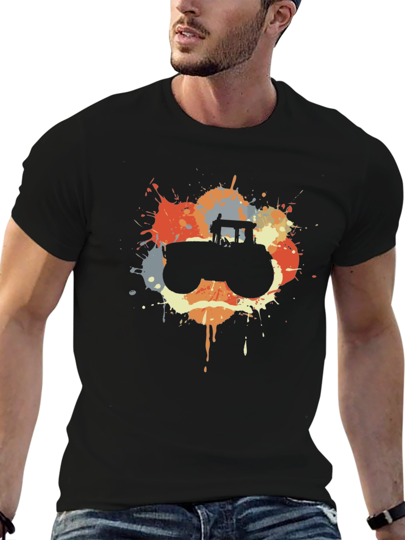 Retro Tractor Splash Black T-Shirt