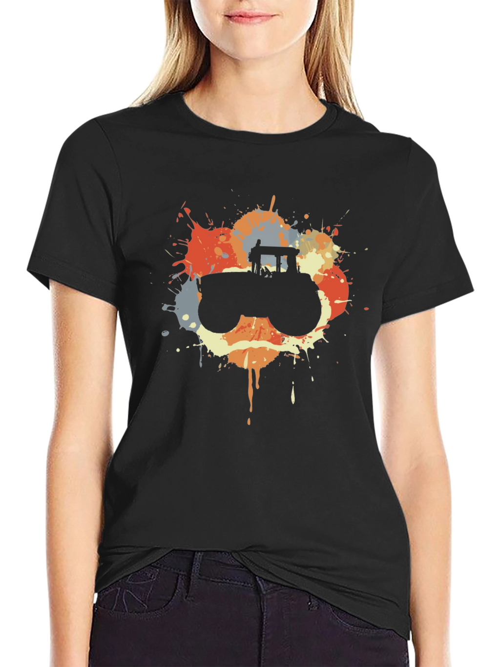 Retro Tractor Splash Black T-Shirt
