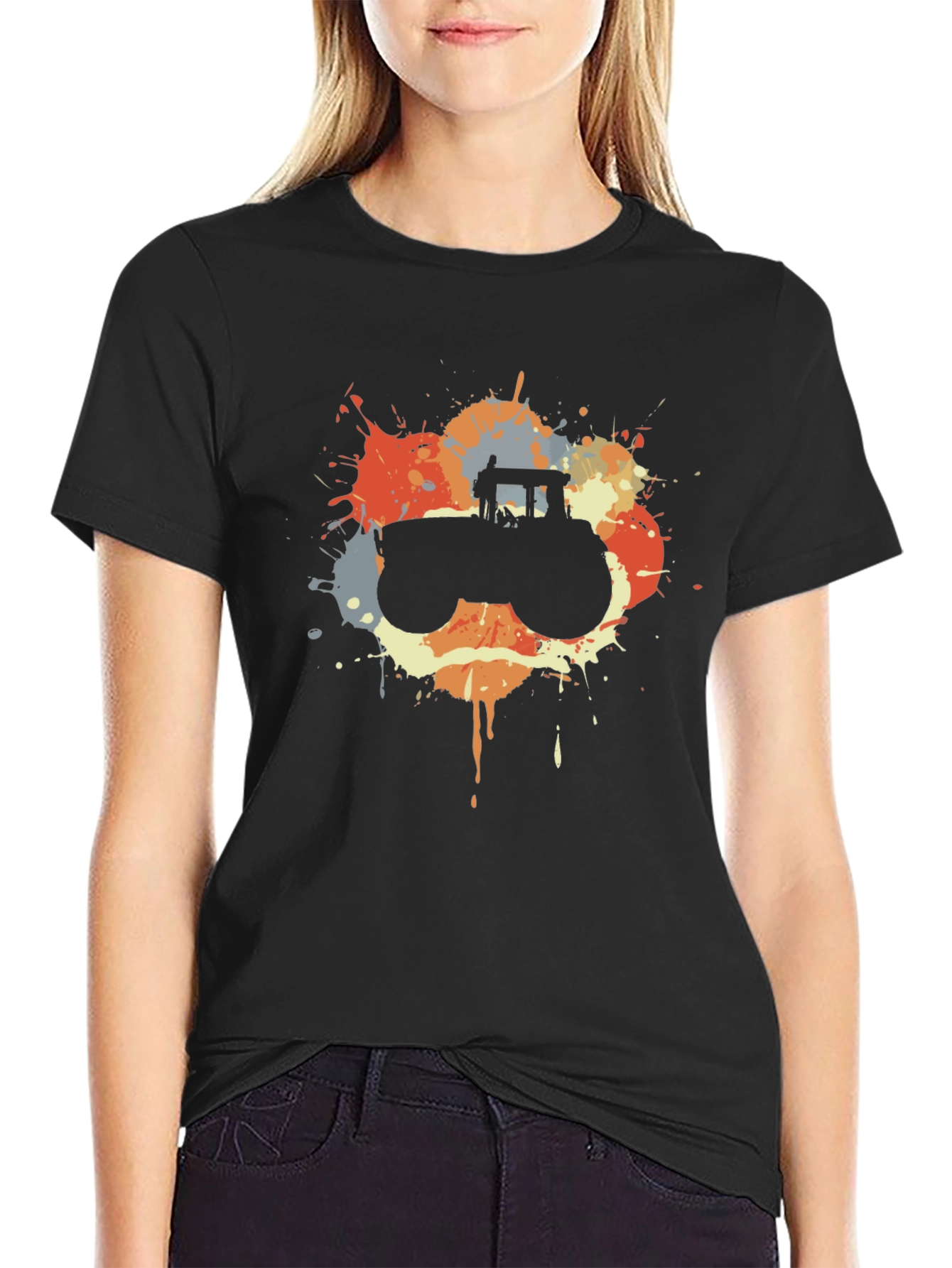 Retro Tractor Splash Black T-Shirt