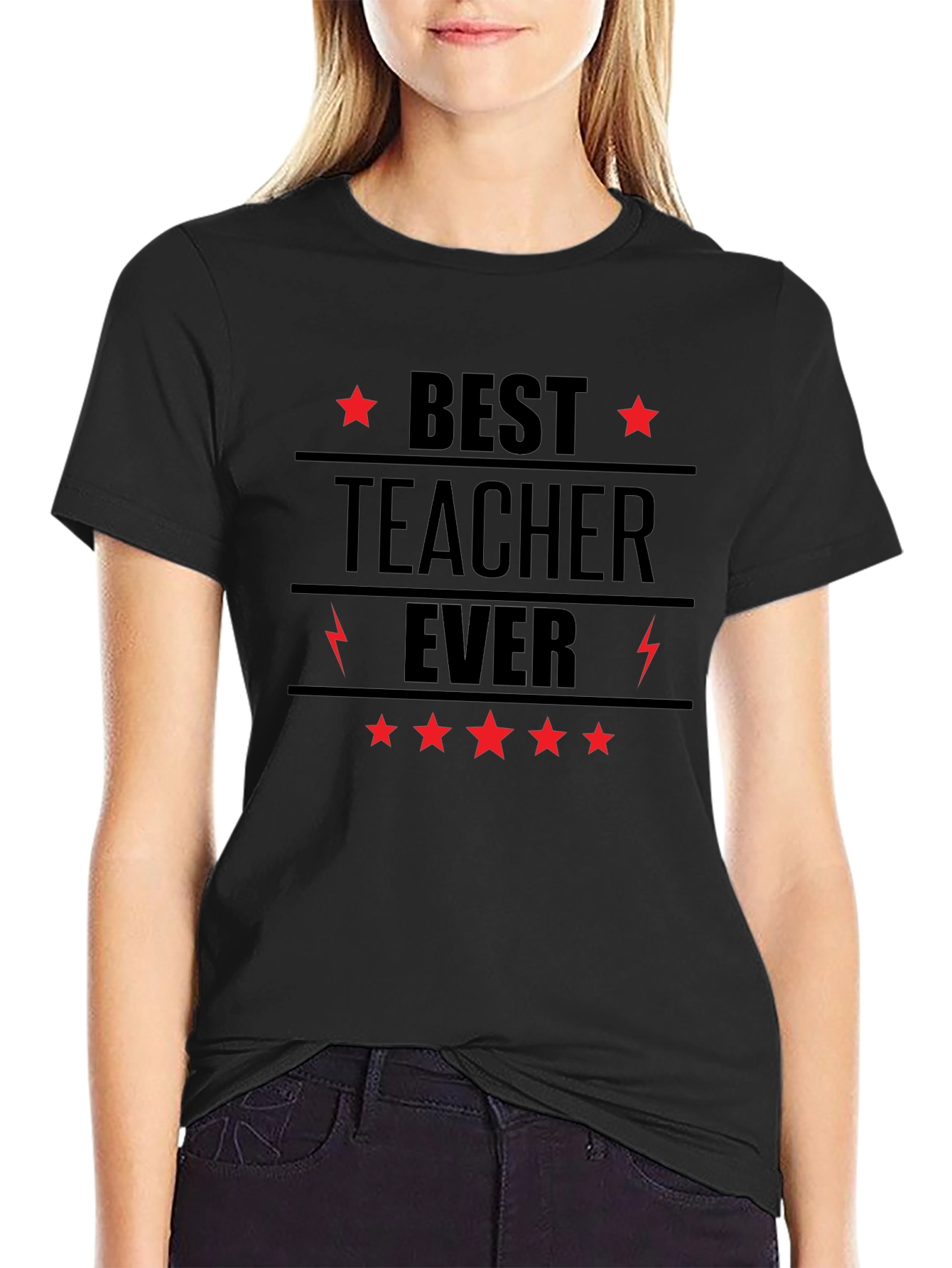 Best Teacher Ever Black Graphic T-Shirt