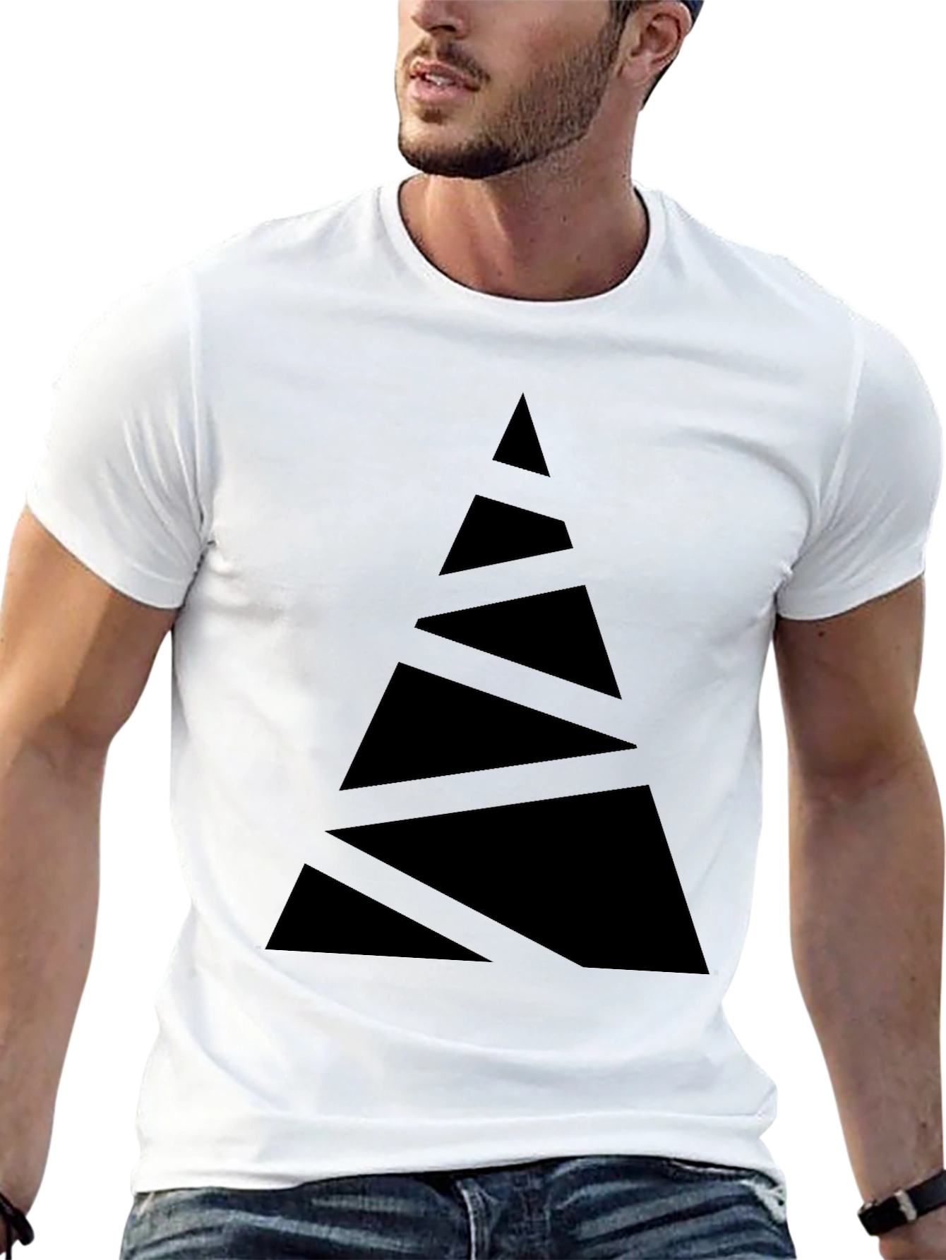 Modern Black T-Shirt with Geometric Triangle Design