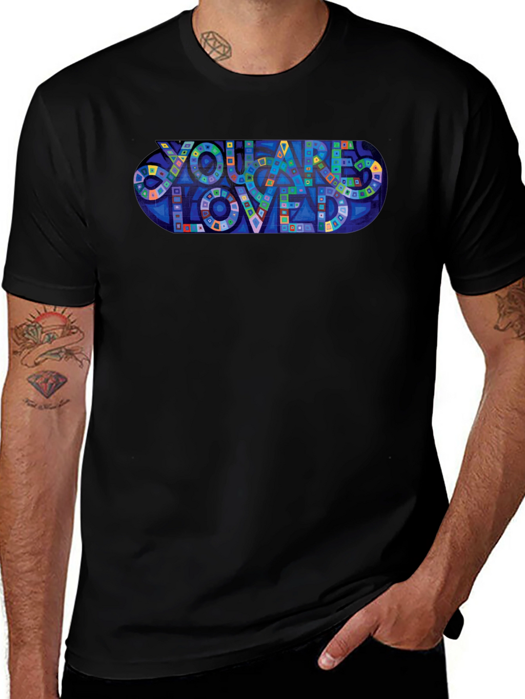 You Are Loved Graphic Print Black T-Shirt