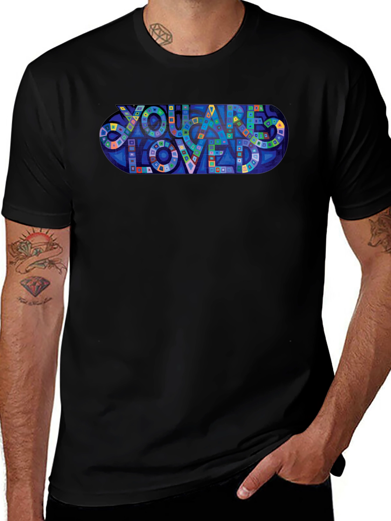 You Are Loved Graphic Print Black T-Shirt