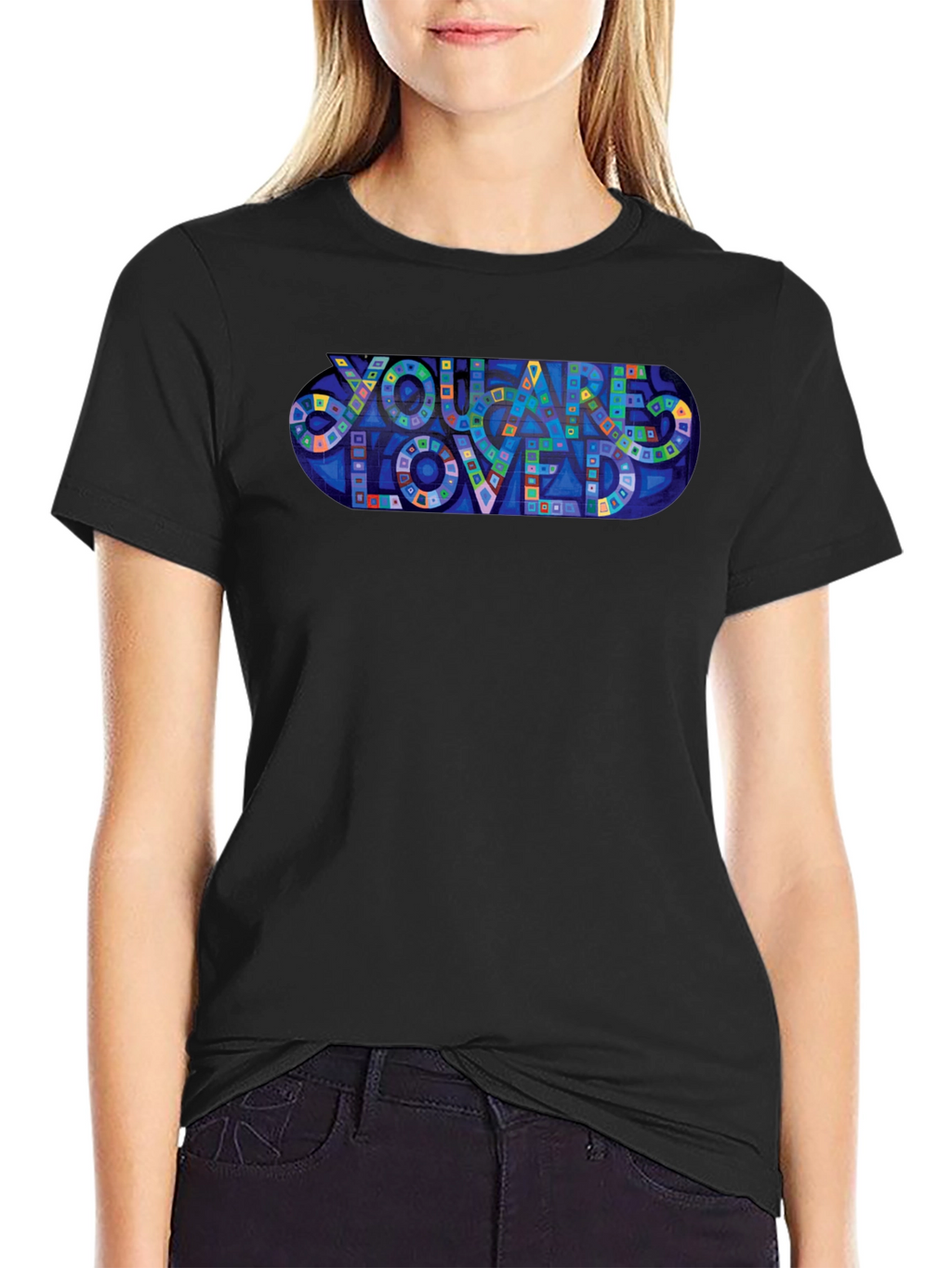 You Are Loved Graphic Print Black T-Shirt