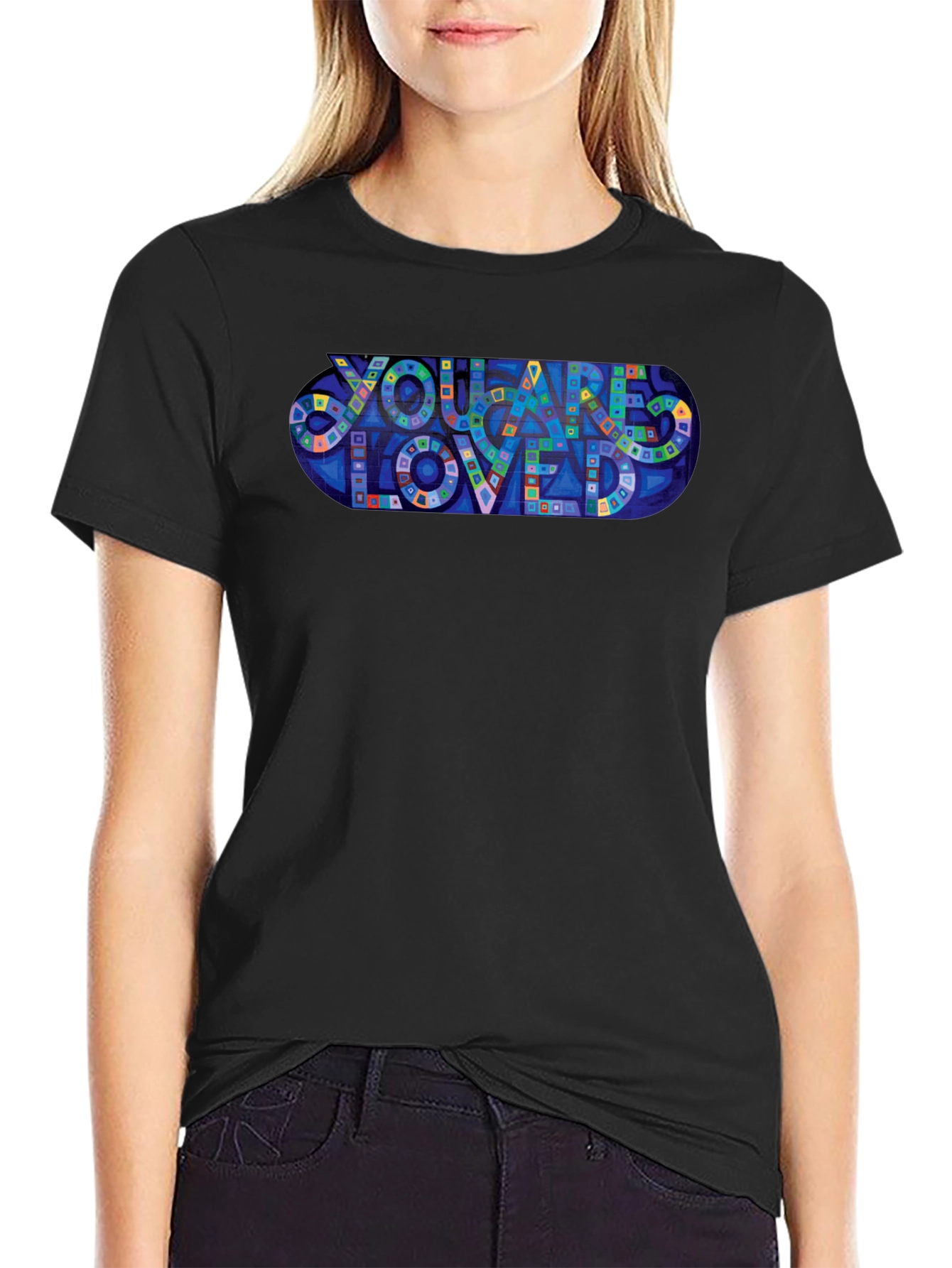 You Are Loved Graphic Print Black T-Shirt