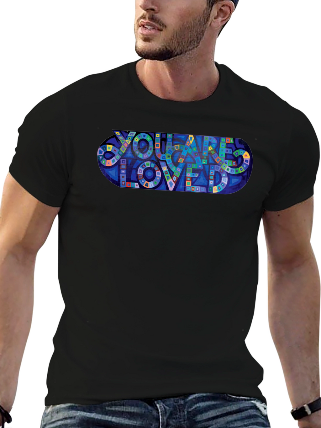You Are Loved Graphic Print Black T-Shirt