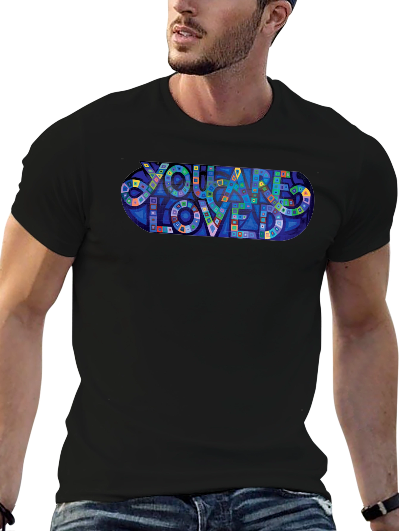 You Are Loved Graphic Print Black T-Shirt