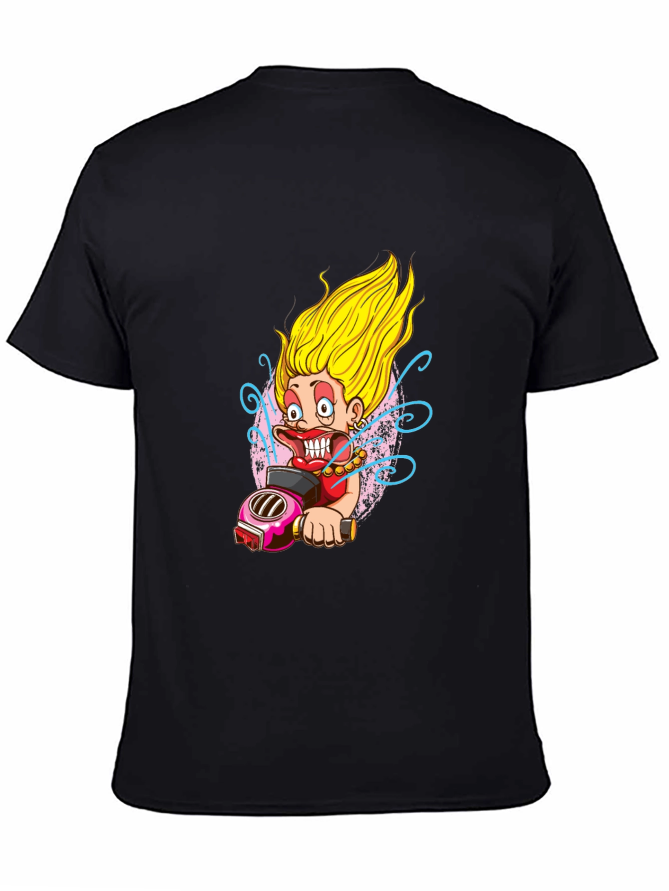 Fun Cartoon Biker Graphic Tee - Black