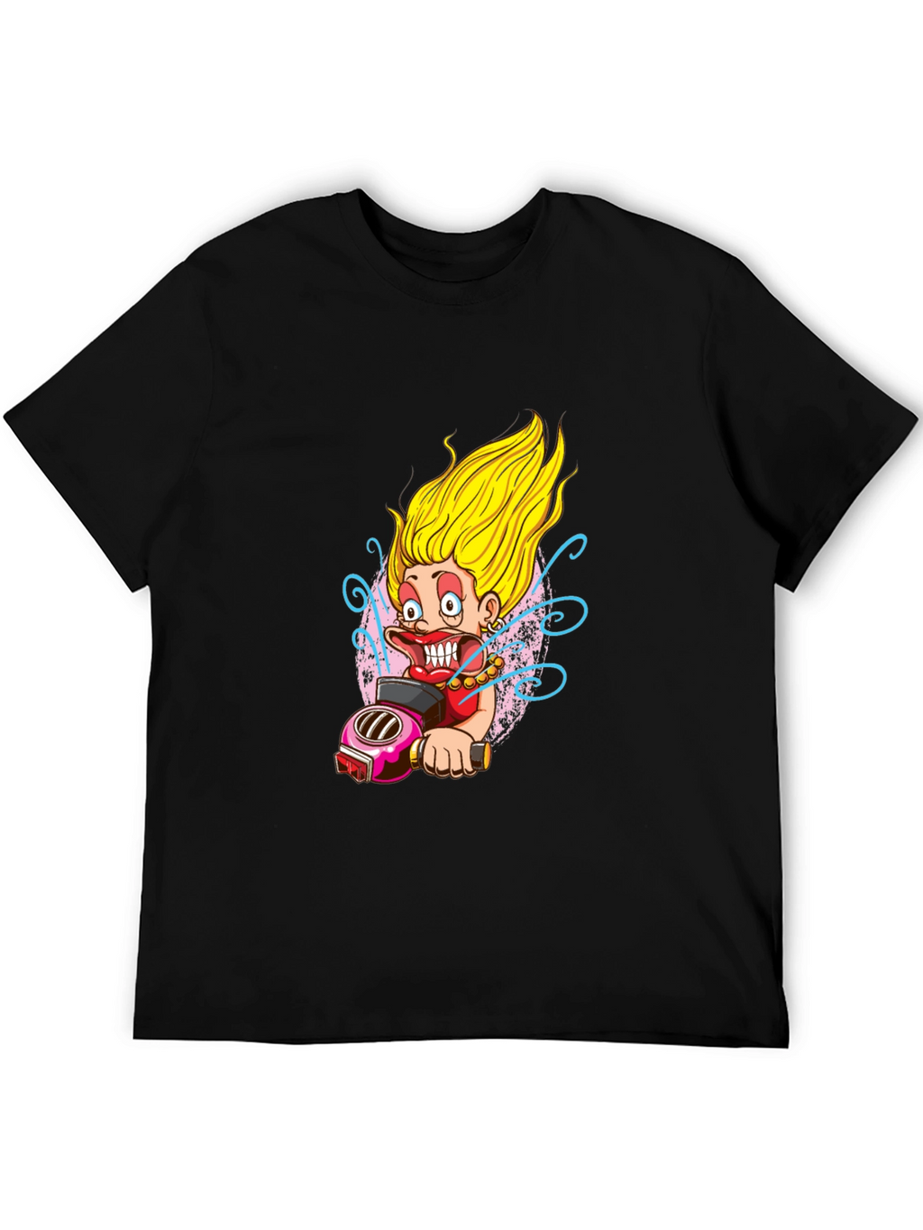 Fun Cartoon Biker Graphic Tee - Black