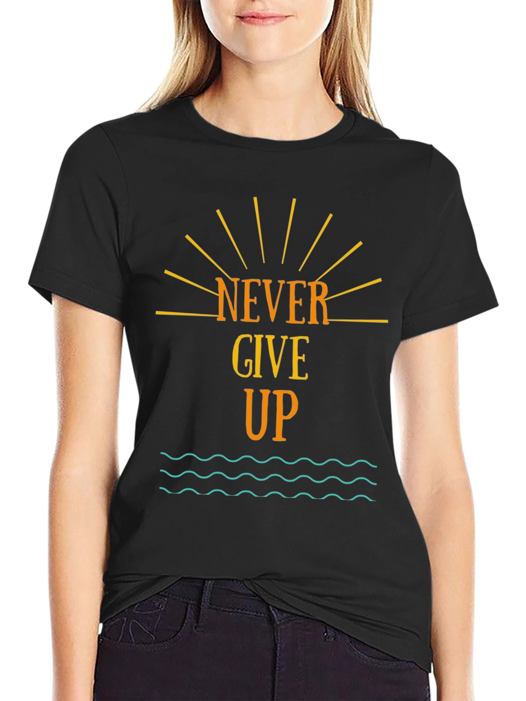 Never Give Up Graphic Tee - Motivational Black T-Shirt