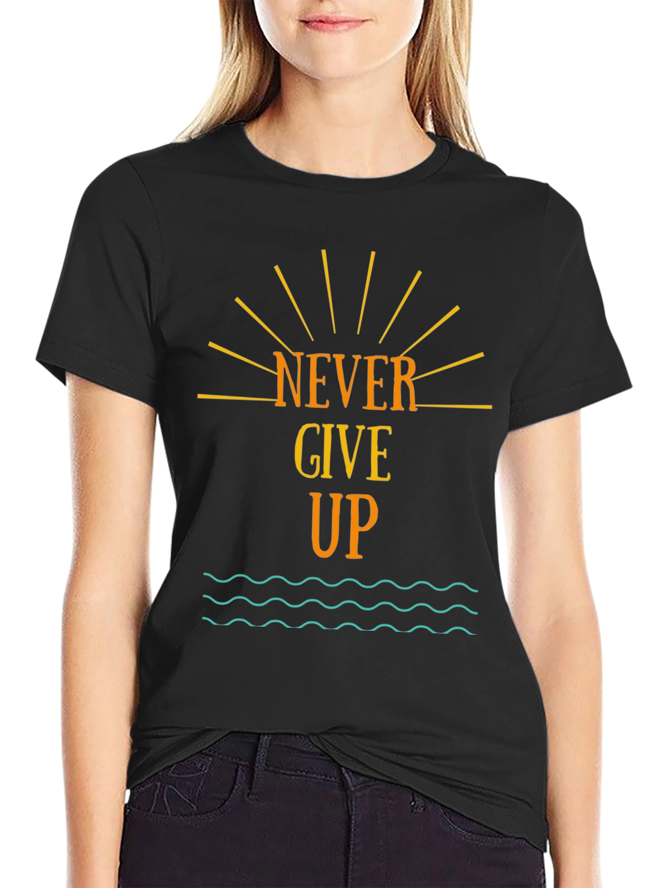 Never Give Up Graphic Tee - Motivational Black T-Shirt