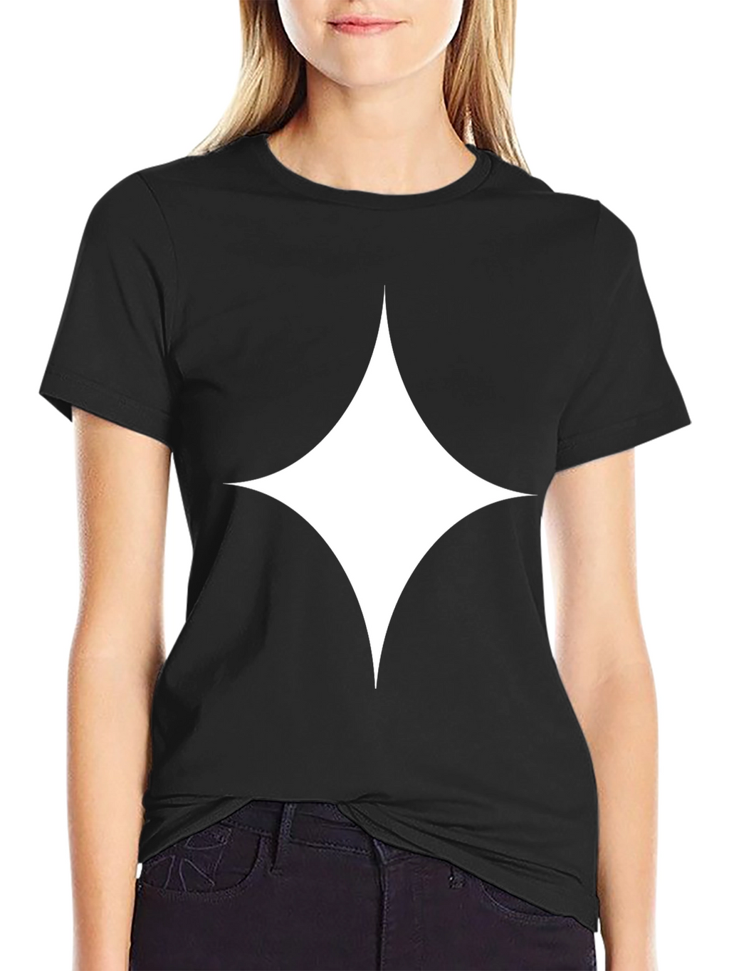 Black T-Shirt with White Diamond Star Design