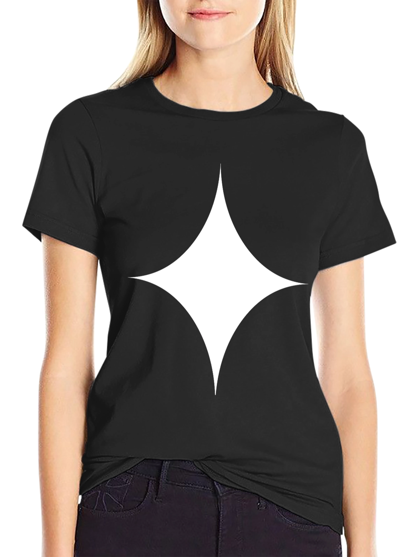 Black T-Shirt with White Diamond Star Design