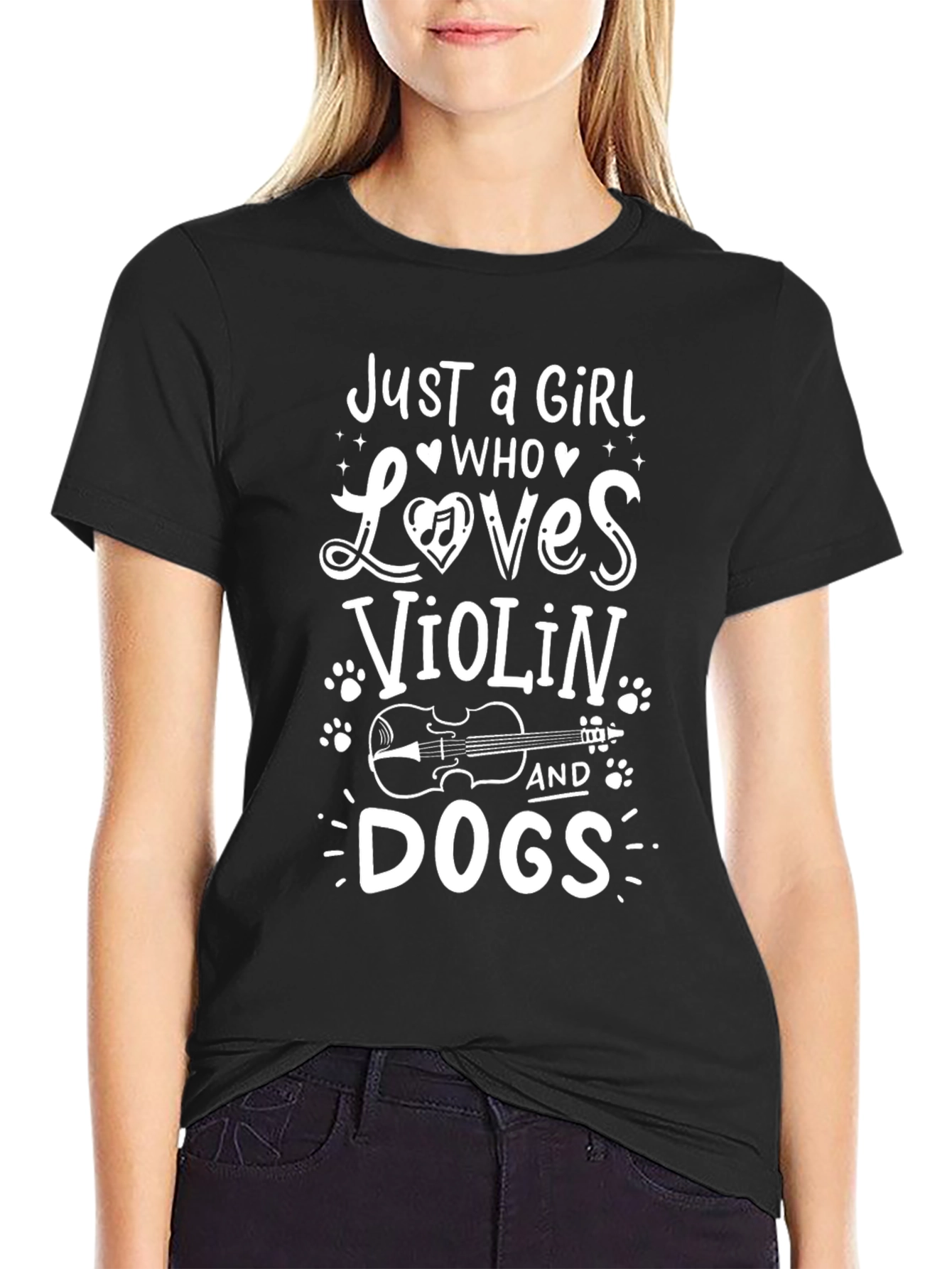 Just a Girl Who Loves Violin and Dogs Black T-Shirt
