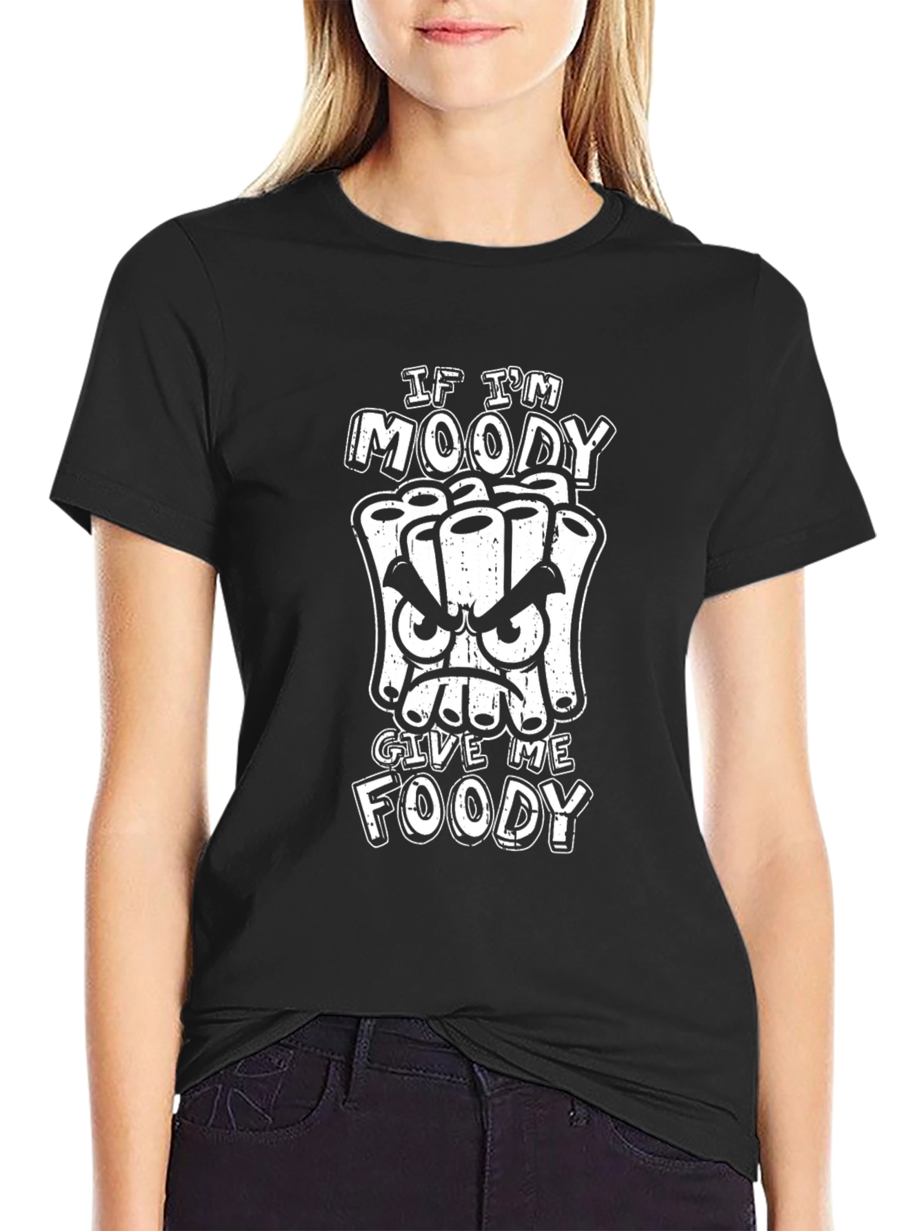 Moody Foody Graphic Tee - Black Cotton Blend T-Shirt