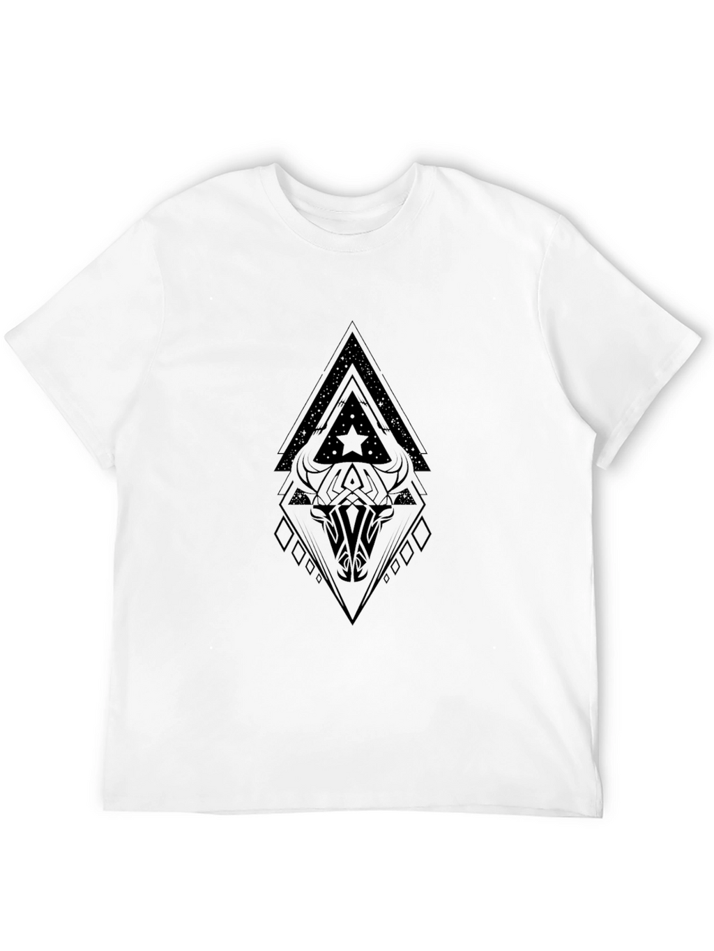 Geometric Bull Skull Graphic Black T-Shirt