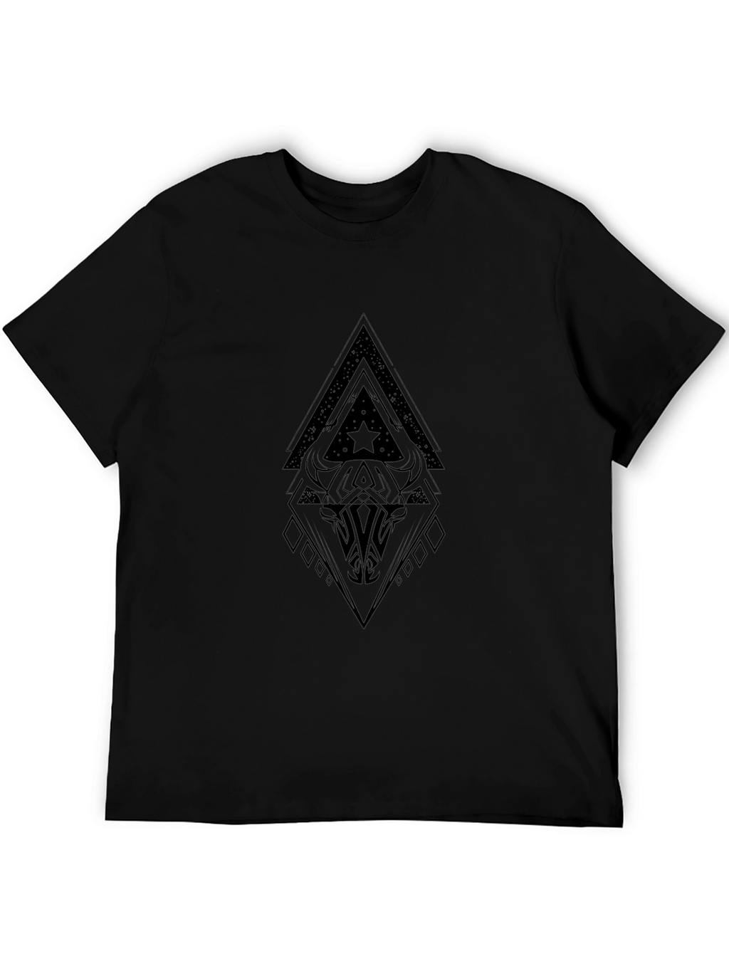 Geometric Bull Skull Graphic Black T-Shirt
