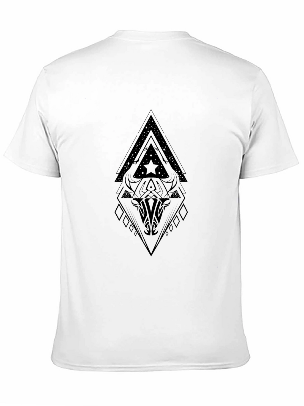 Geometric Bull Skull Graphic Black T-Shirt