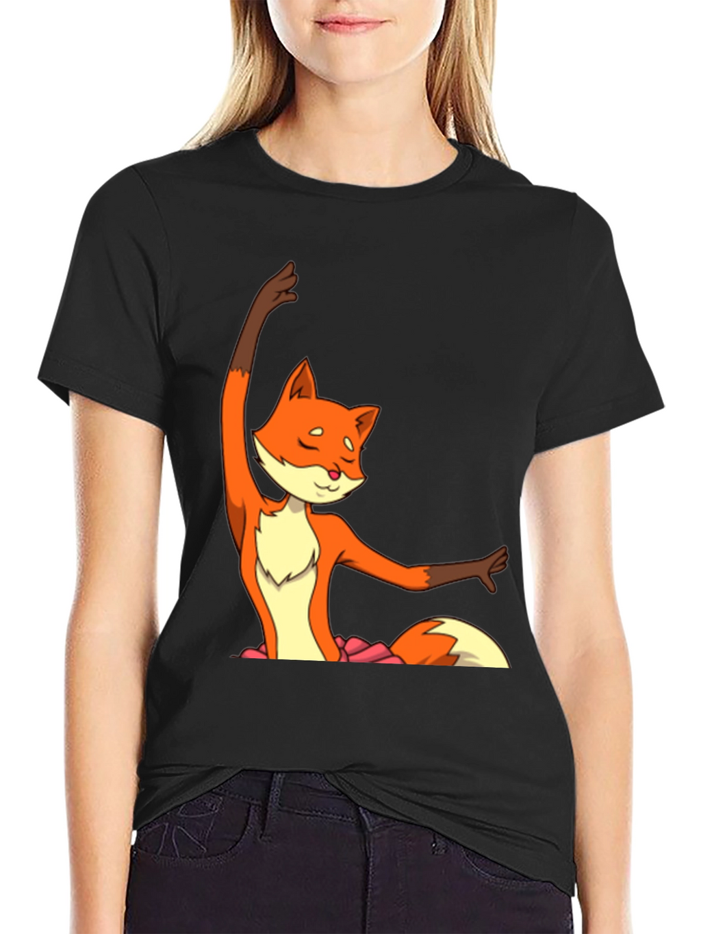 Ballet Fox Graphic Tee - Soft Black Cotton