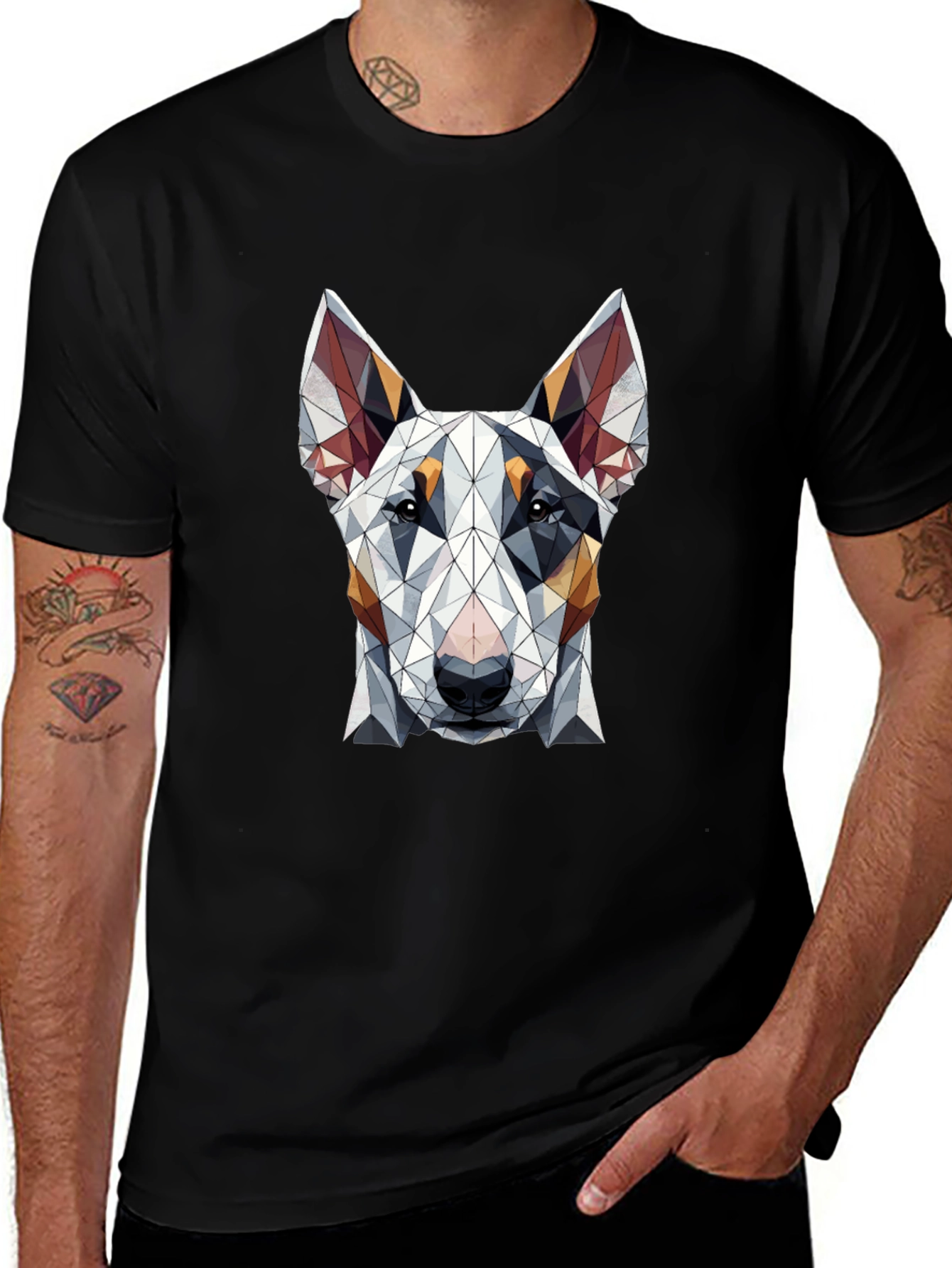 Geometric Dog Graphic Tee - Stylish Mens T-Shirt