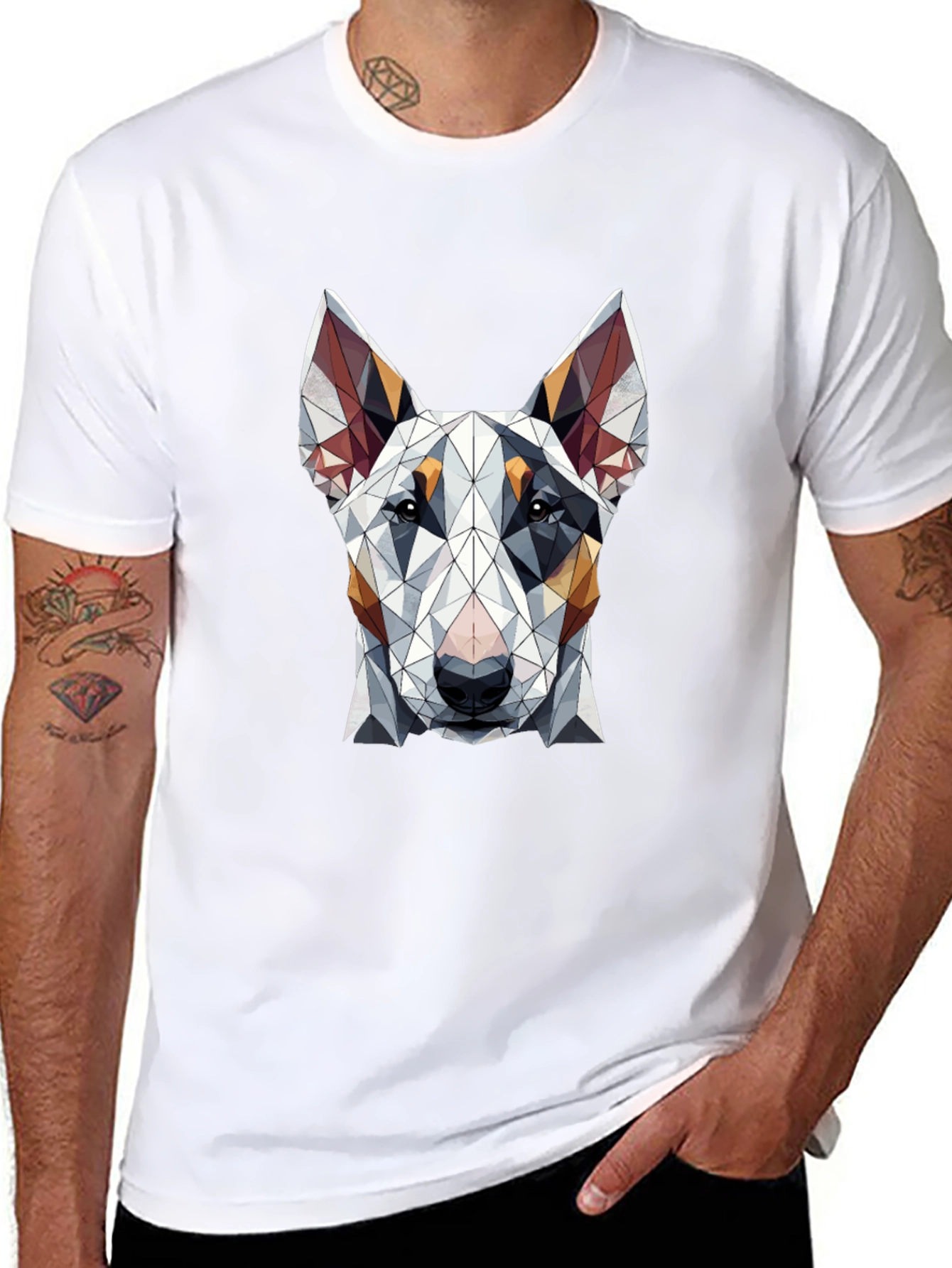 Geometric Dog Graphic Tee - Stylish Mens T-Shirt