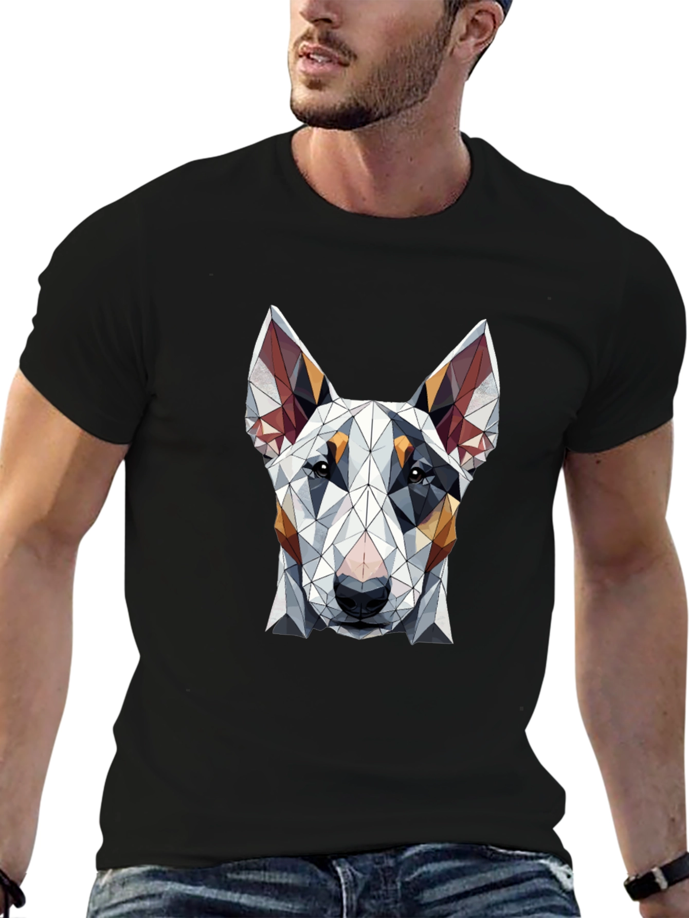 Geometric Dog Graphic Tee - Stylish Mens T-Shirt