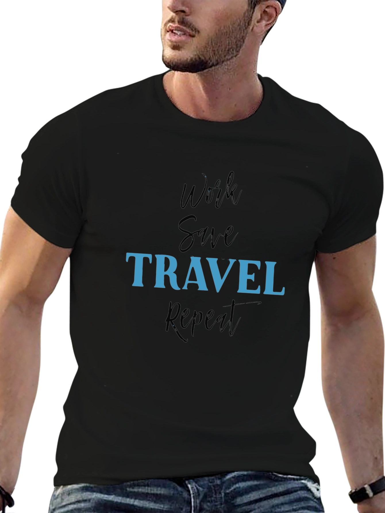 Work Save Travel Repeat Black T-Shirt