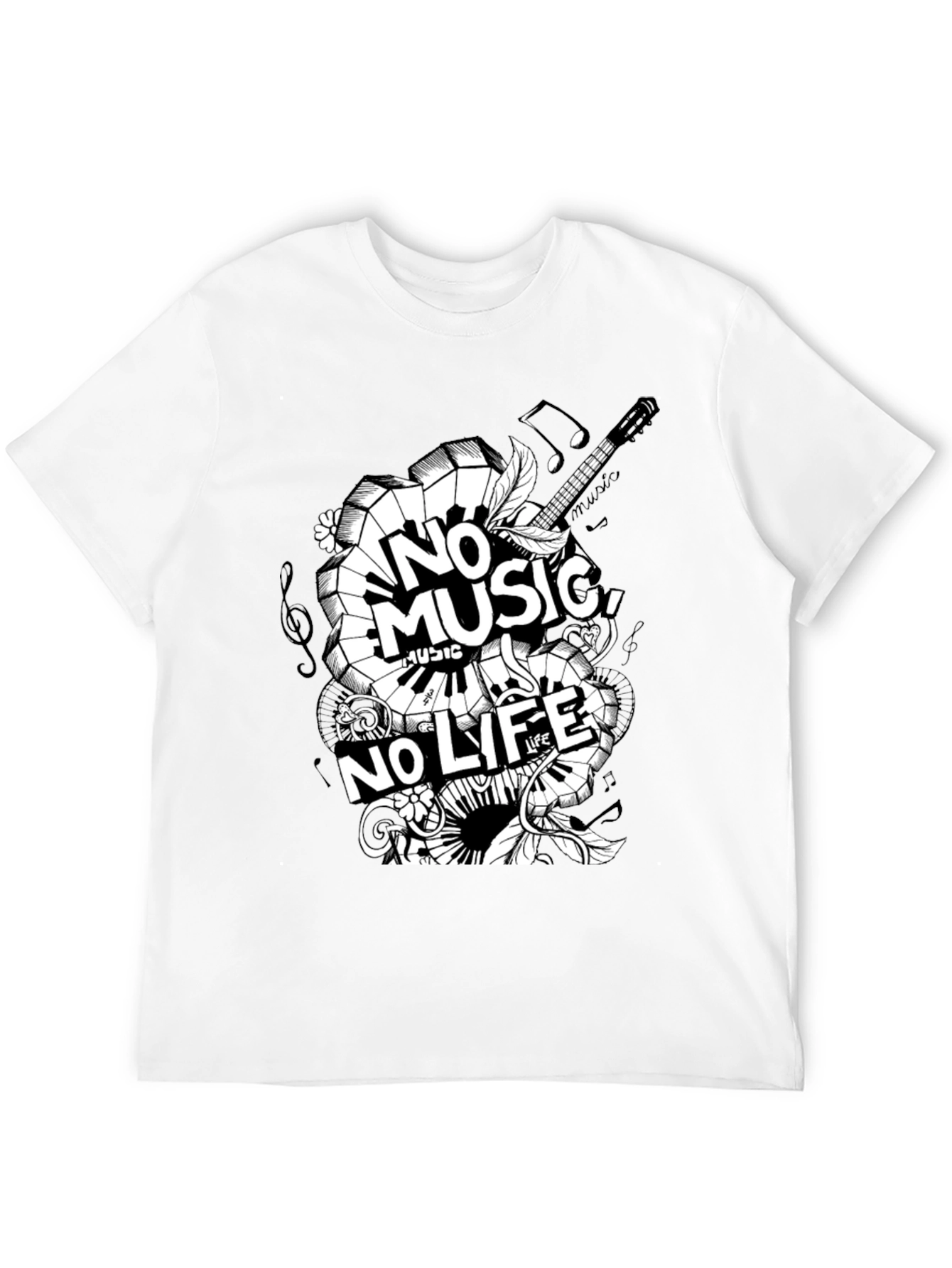 No Music No Life Graphic Tee - Black Cotton T-Shirt