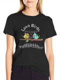 Love Birds Graphic Tee - Black Cotton T-Shirt