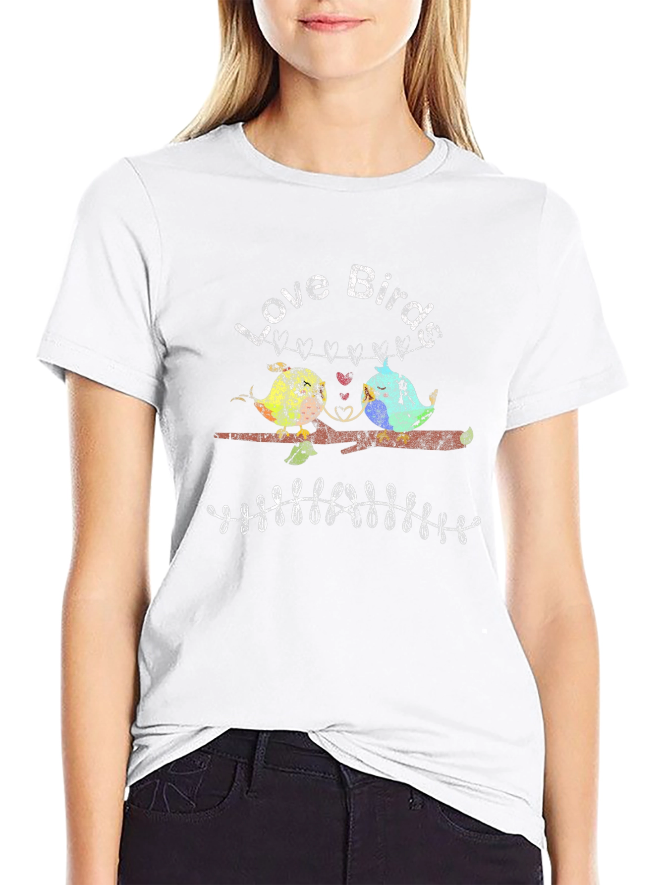 Love Birds Graphic Tee - Black Cotton T-Shirt