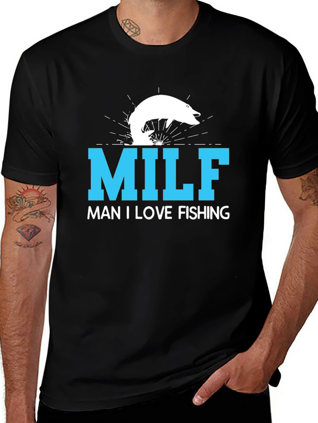 MILF Man I Love Fishing T-Shirt Black Cotton Tee