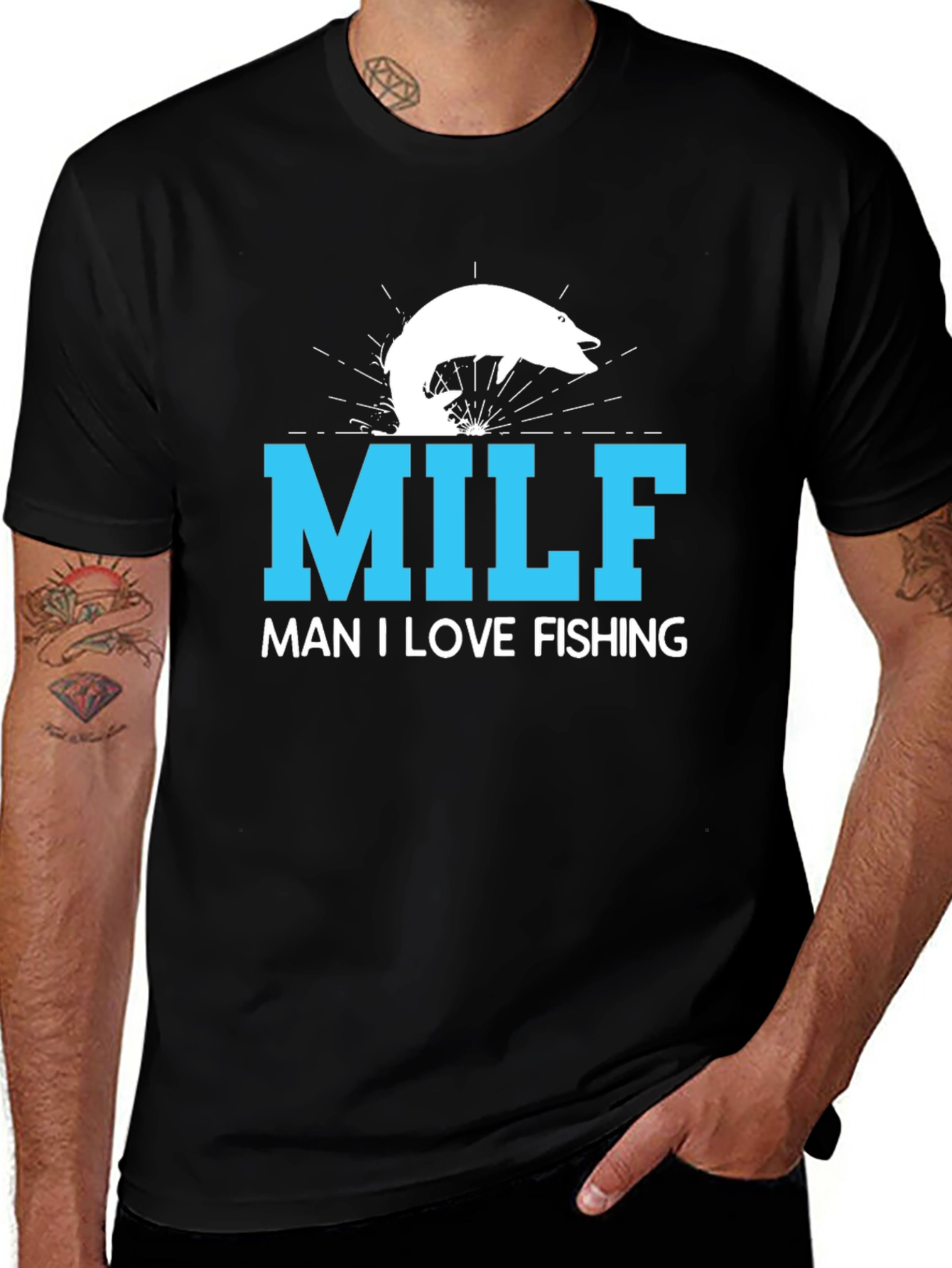 MILF Man I Love Fishing T-Shirt Black Cotton Tee