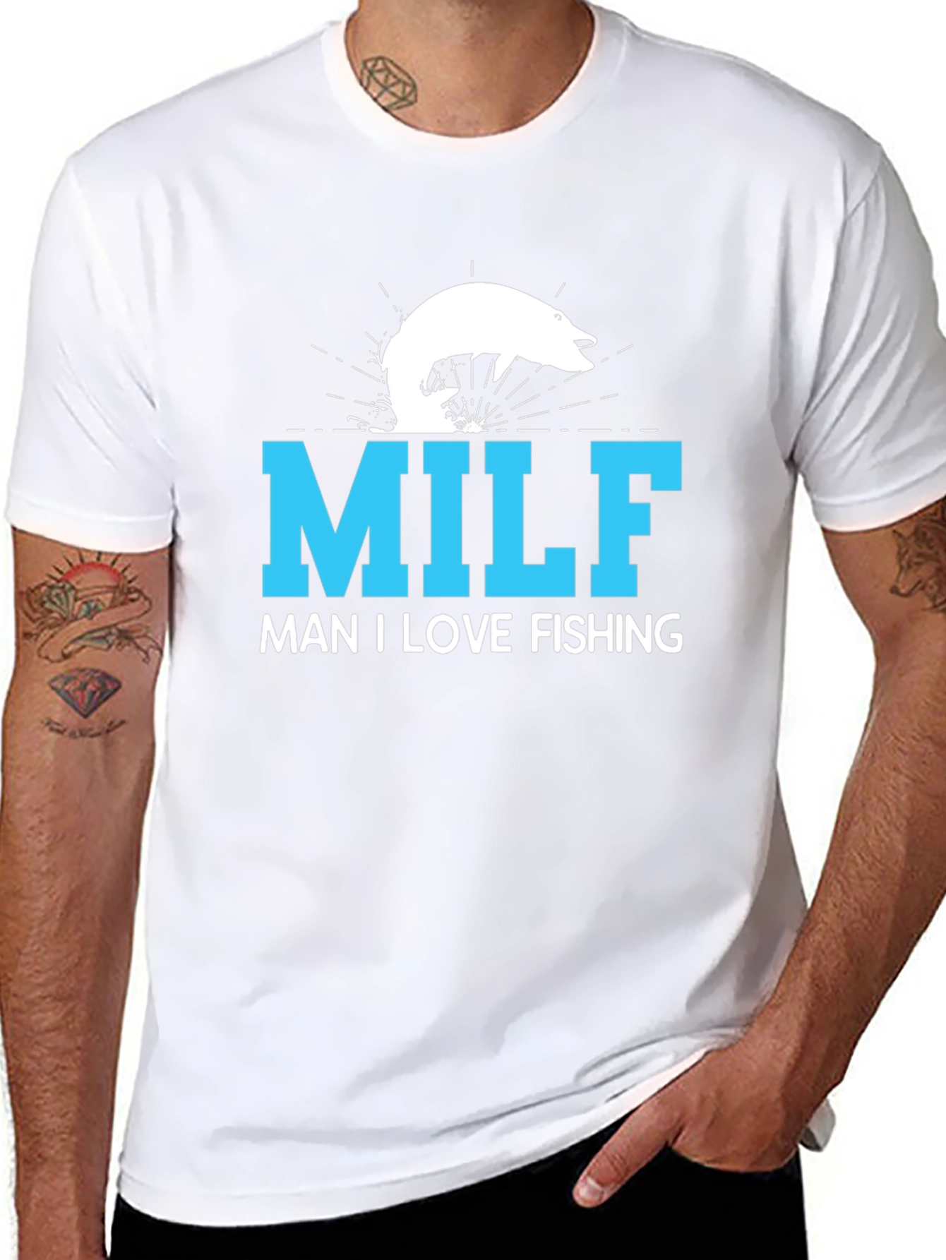 MILF Man I Love Fishing T-Shirt Black Cotton Tee