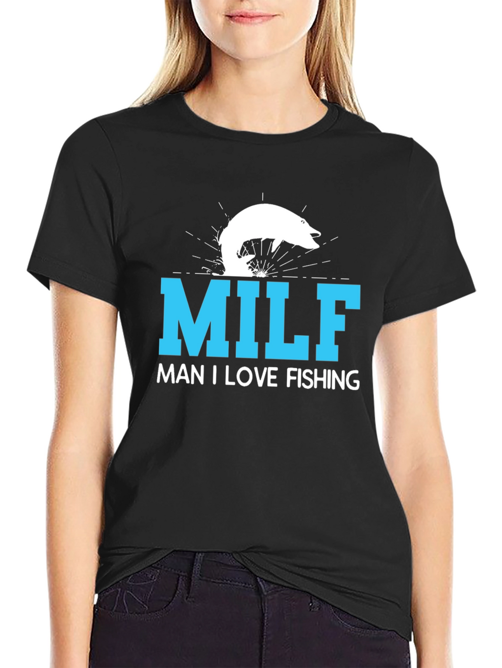 MILF Man I Love Fishing T-Shirt Black Cotton Tee
