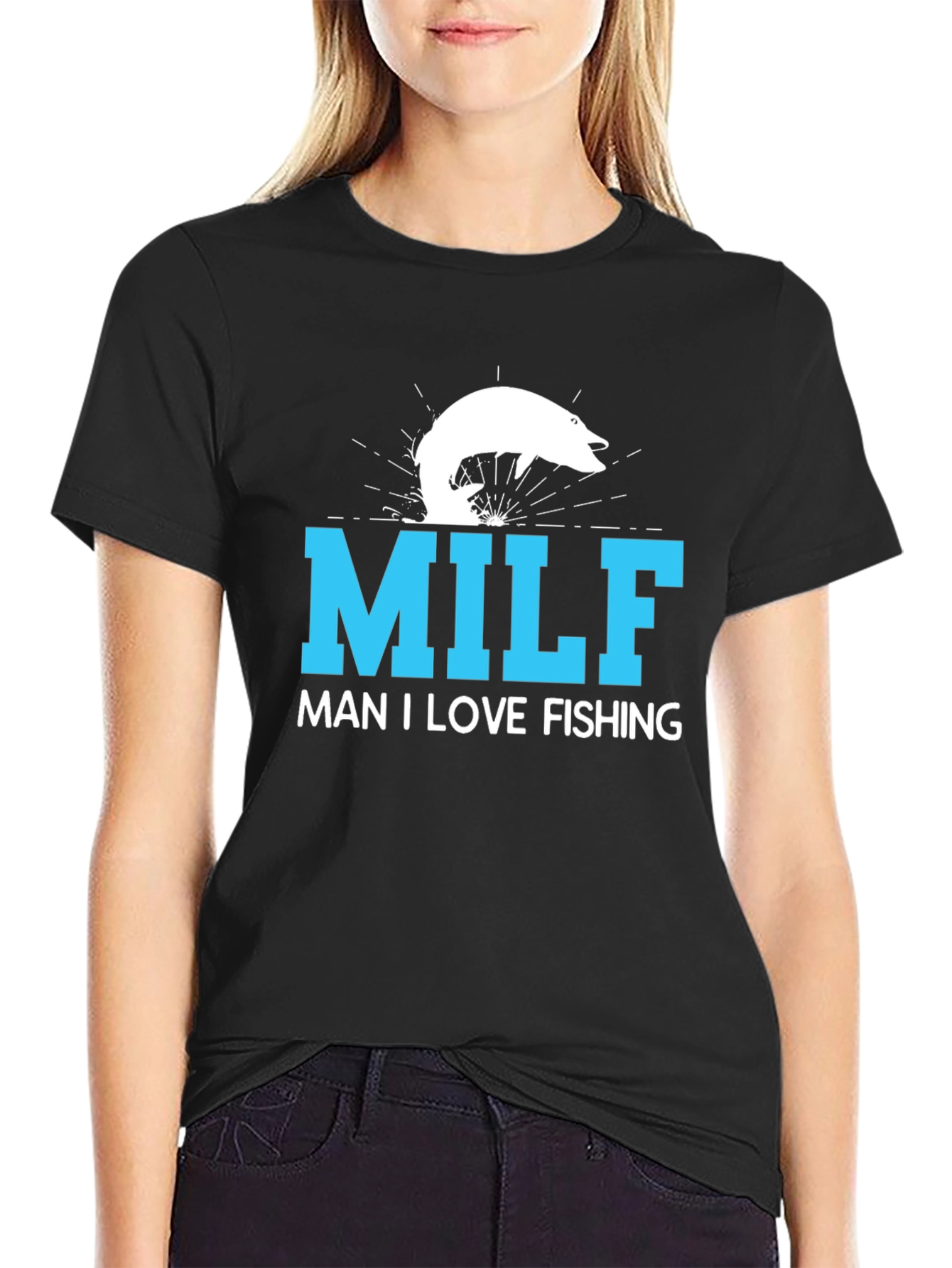 MILF Man I Love Fishing T-Shirt Black Cotton Tee