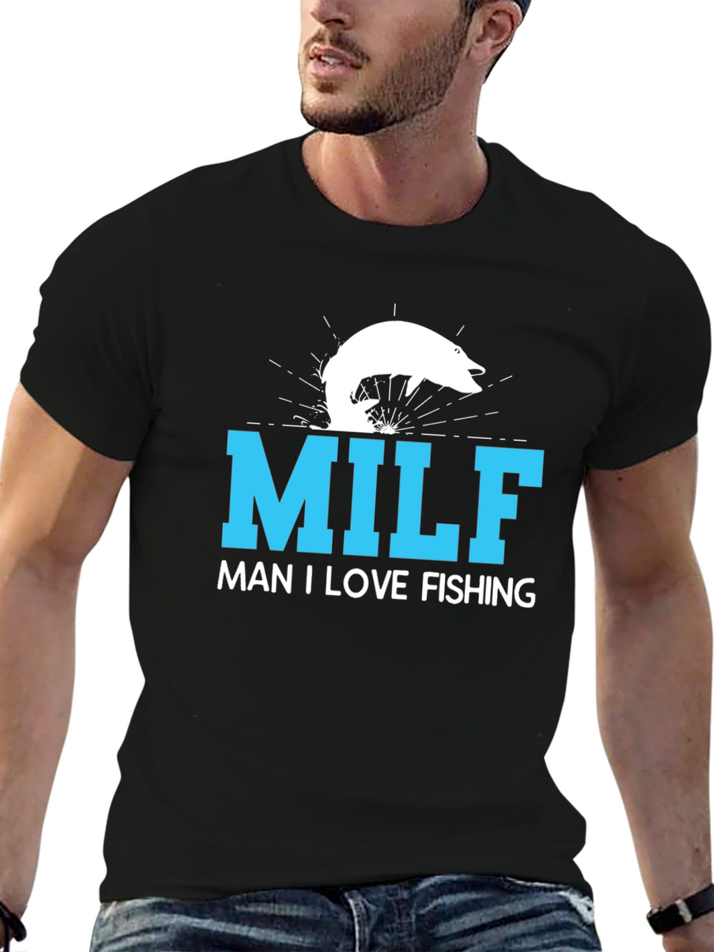 MILF Man I Love Fishing T-Shirt Black Cotton Tee