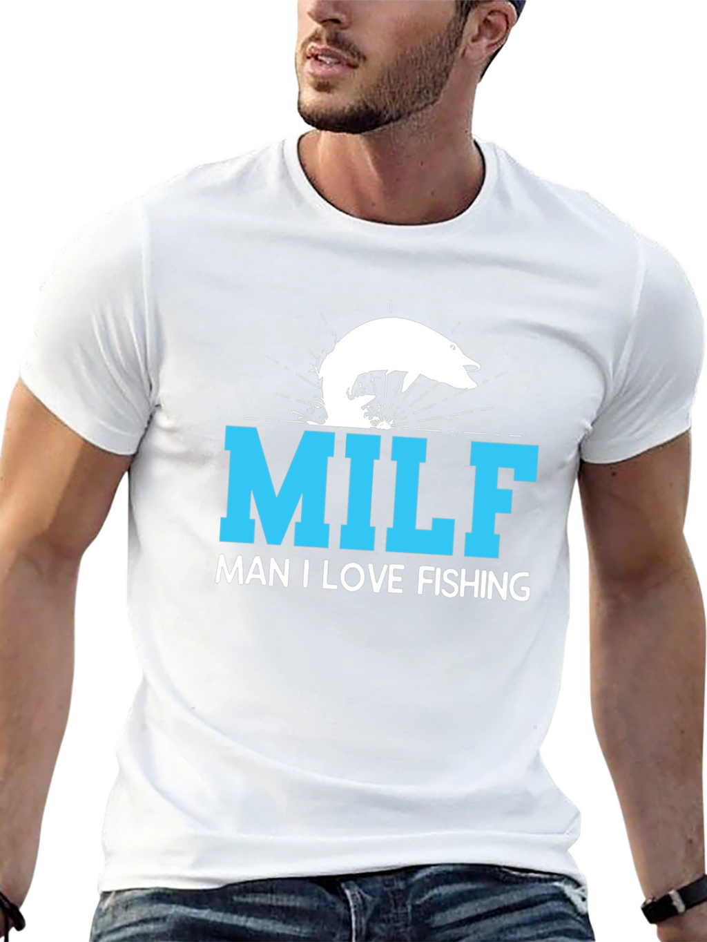 MILF Man I Love Fishing T-Shirt Black Cotton Tee