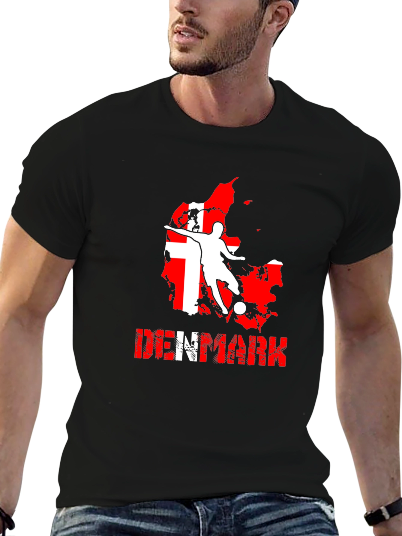 Denmark Soccer T-Shirt: Red & White Map Design