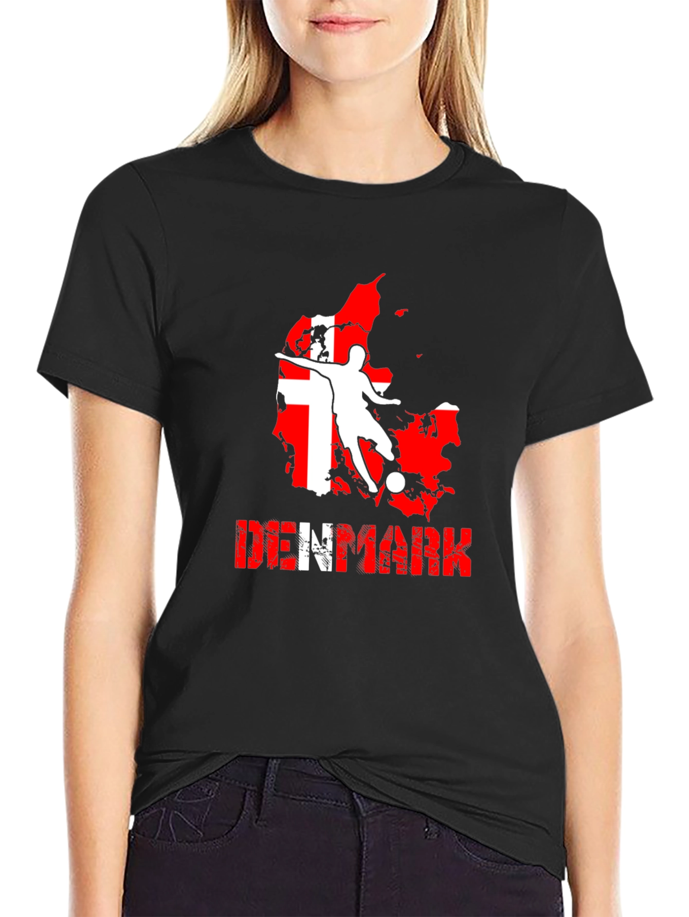 Denmark Soccer T-Shirt: Red & White Map Design