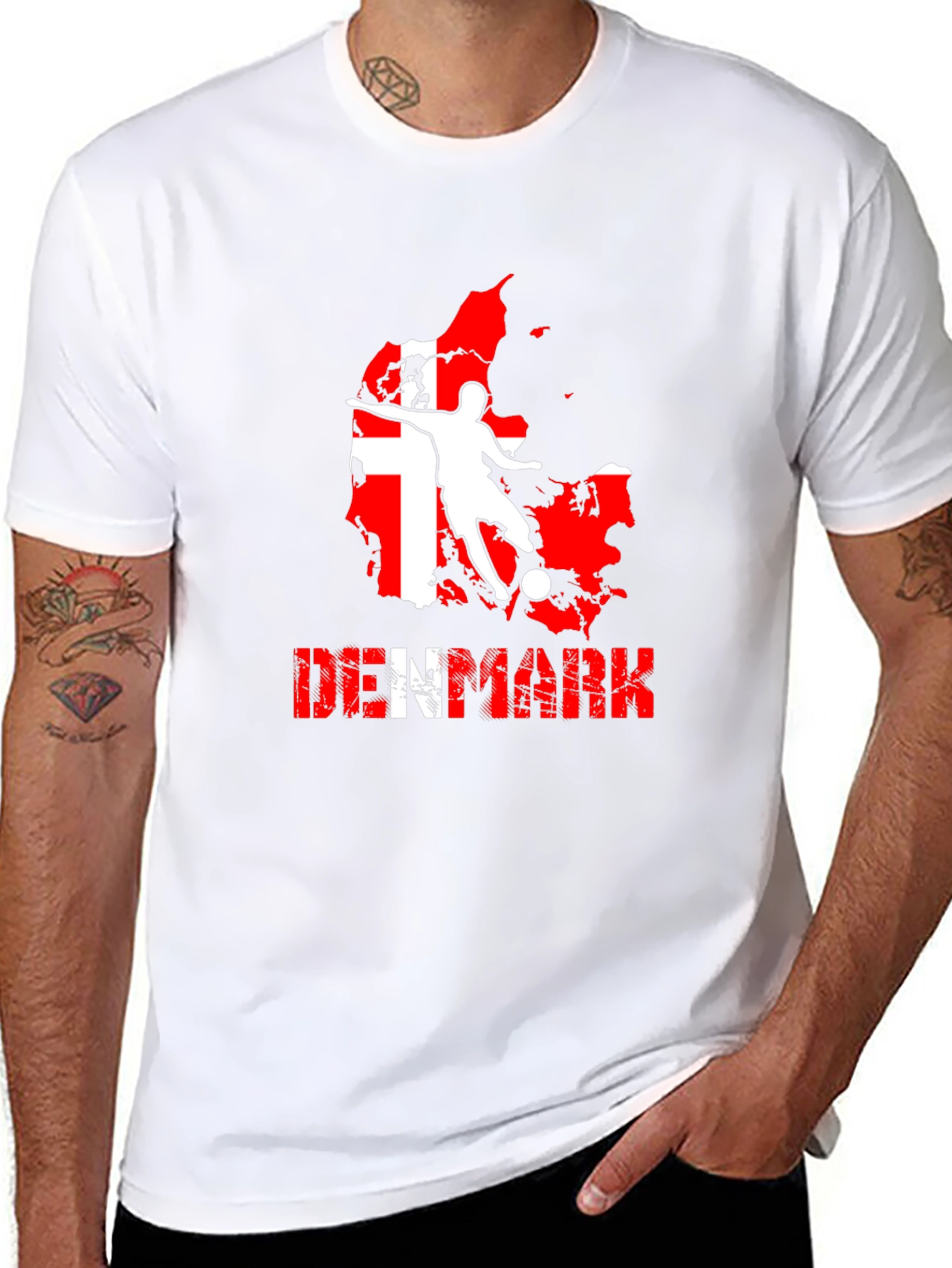 Denmark Soccer T-Shirt: Red & White Map Design