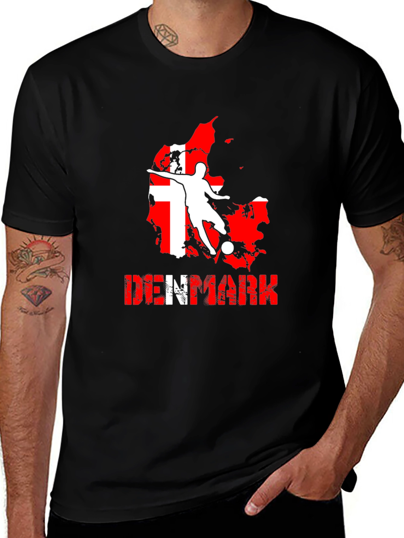 Denmark Soccer T-Shirt: Red & White Map Design