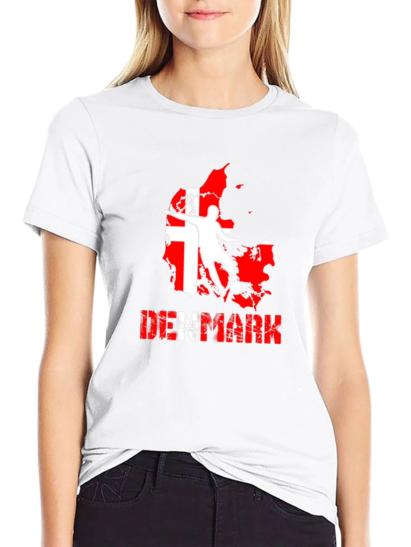 Denmark Soccer T-Shirt: Red & White Map Design