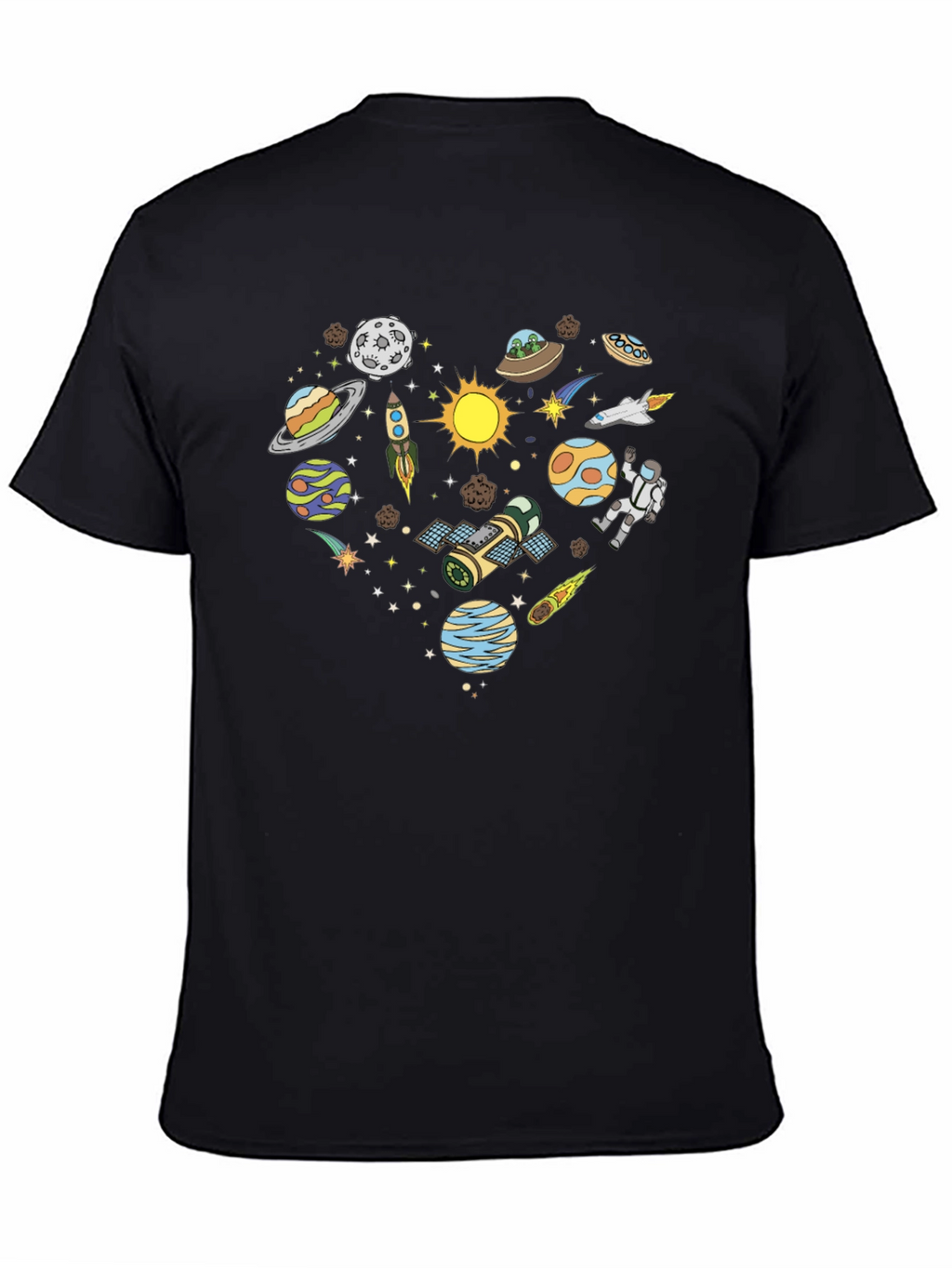 Space Heart Graphic Tee - Black Cotton Shirt
