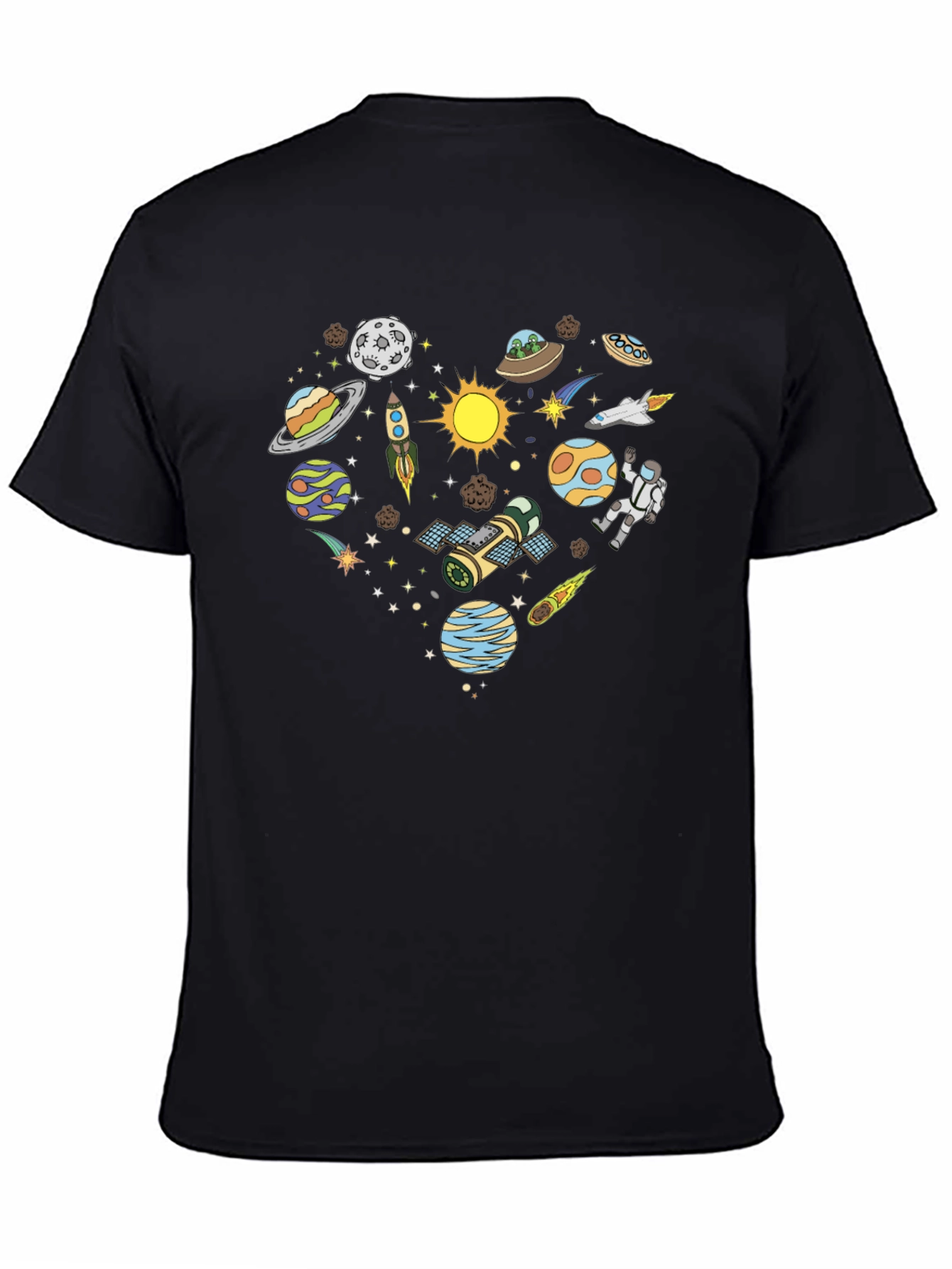 Space Heart Graphic Tee - Black Cotton Shirt