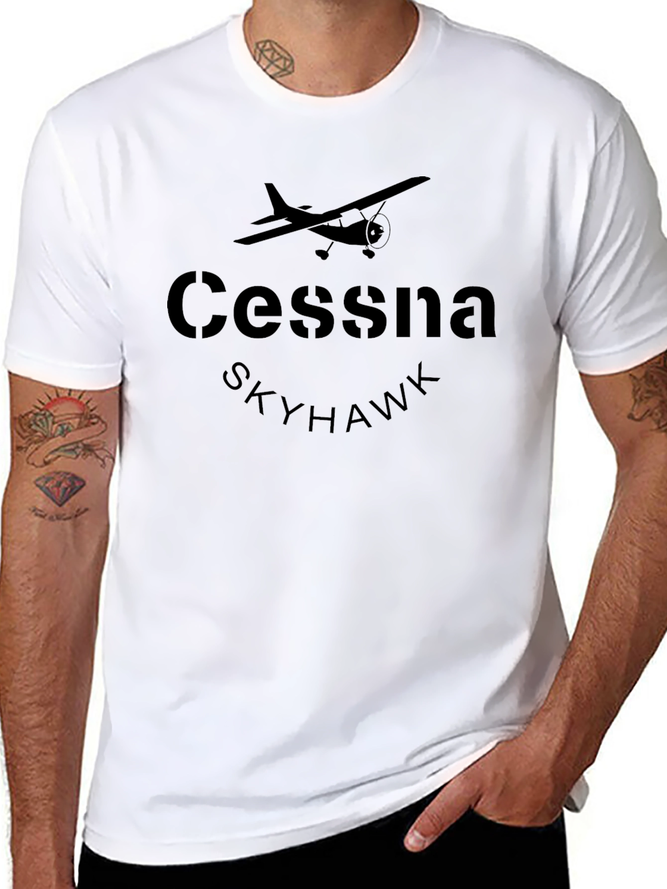 Cessna Skyhawk Airplane Black Graphic T-Shirt