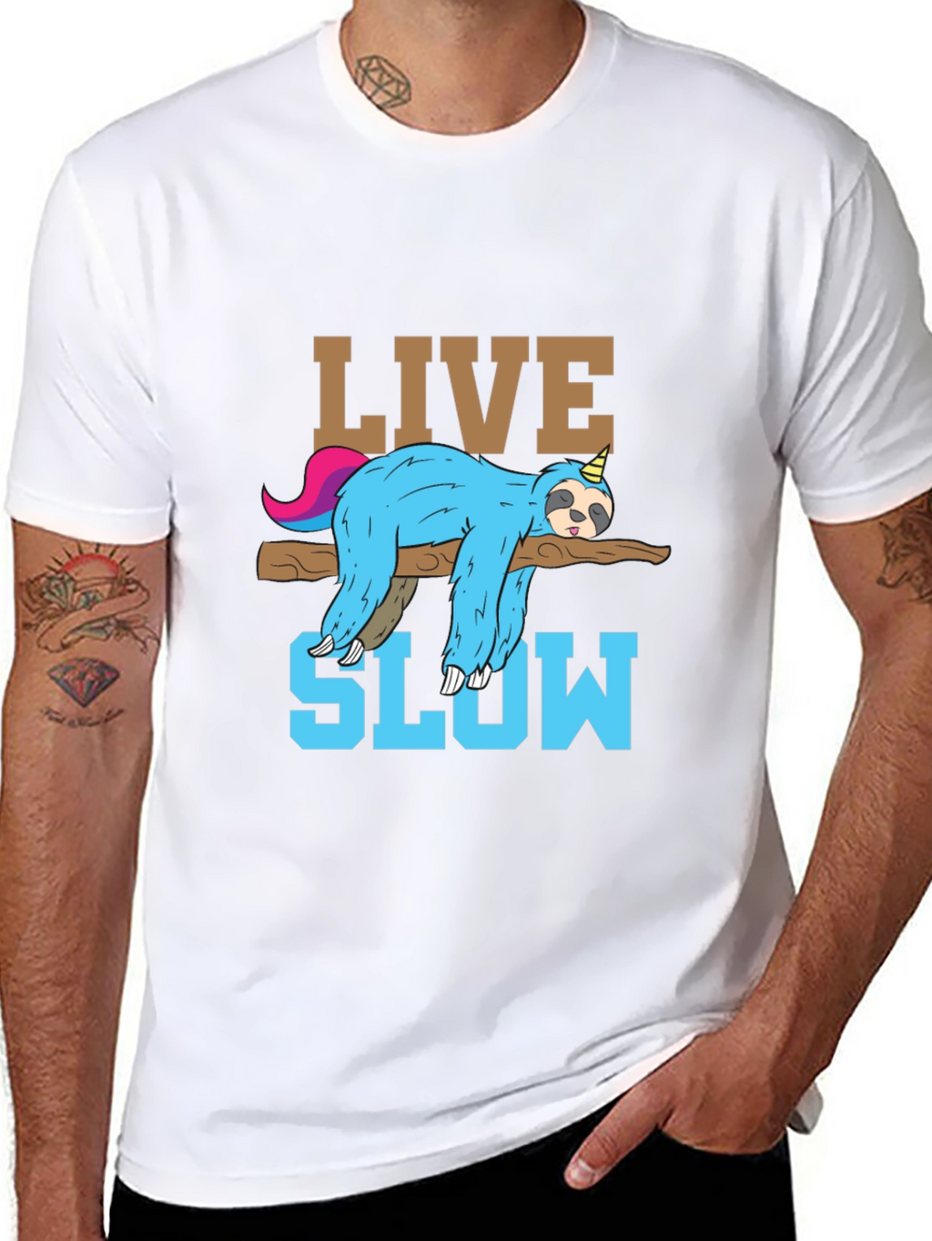 Live Slow Sloth T-Shirt - Relaxed Unisex Tee
