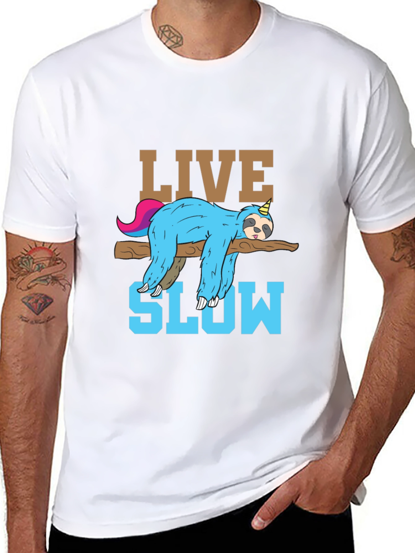 Live Slow Sloth T-Shirt - Relaxed Unisex Tee